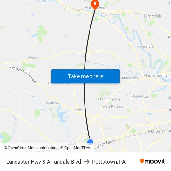 Lancaster Hwy & Arrandale Blvd to Pottstown, PA map