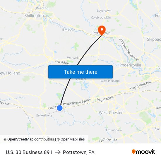 U.S. 30 Business 891 to Pottstown, PA map