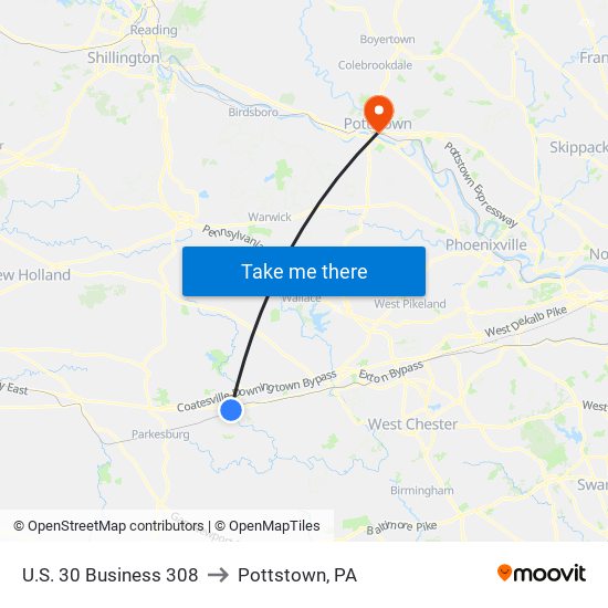 U.S. 30 Business 308 to Pottstown, PA map