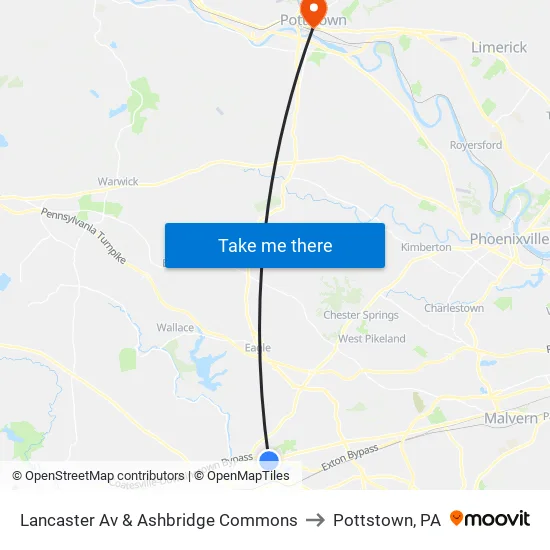 Lancaster Av & Ashbridge Commons to Pottstown, PA map