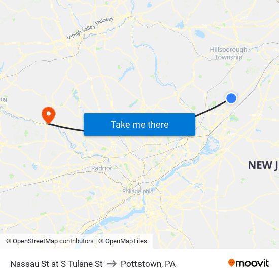 Nassau St at S Tulane St to Pottstown, PA map