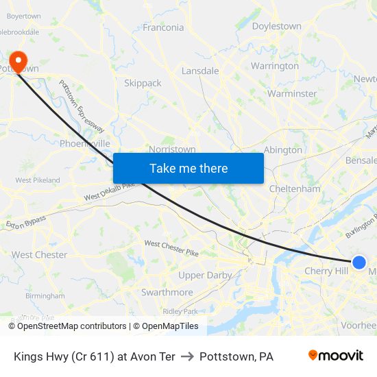 Kings Hwy (Cr 611) at Avon Ter to Pottstown, PA map