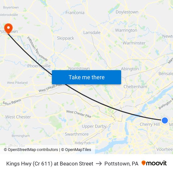 Kings Hwy (Cr 611) at Beacon Street to Pottstown, PA map