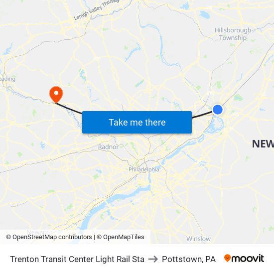 Trenton Transit Center Light Rail Sta to Pottstown, PA map