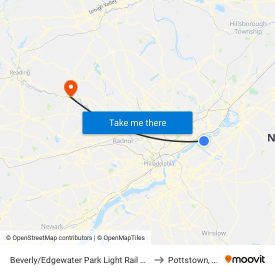 Beverly/Edgewater Park Light Rail Sta to Pottstown, PA map