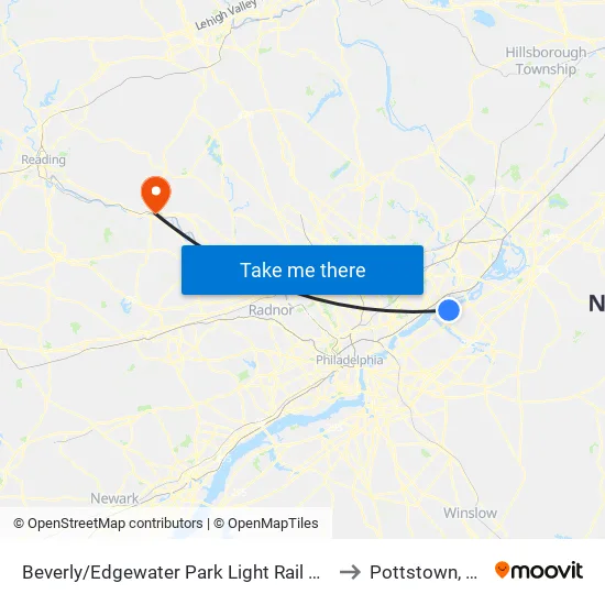 Beverly/Edgewater Park Light Rail Sta to Pottstown, PA map