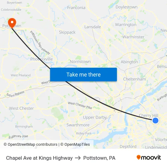 Chapel Ave at Kings Highway to Pottstown, PA map