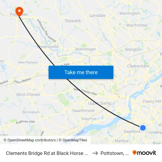 Clements Bridge Rd at Black Horse Pike to Pottstown, PA map