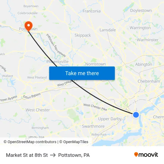Market St at 8th St to Pottstown, PA map