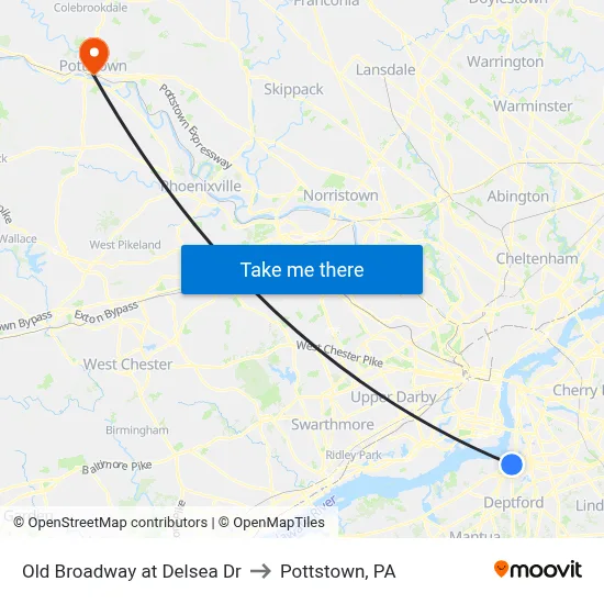 Old Broadway at Delsea Dr to Pottstown, PA map
