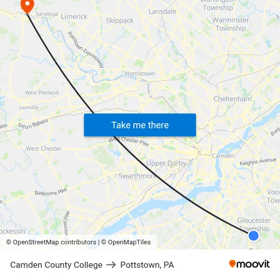 Camden County College to Pottstown, PA map