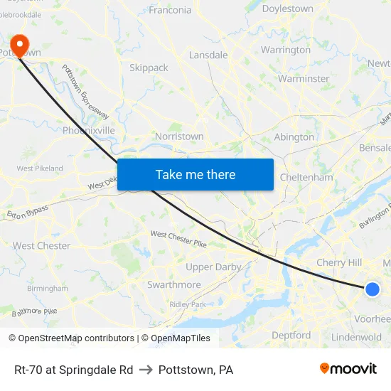 Rt-70 at Springdale Rd to Pottstown, PA map