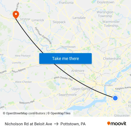Nicholson Rd at Beloit Ave to Pottstown, PA map