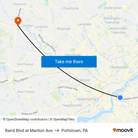 Baird Blvd at Marlton Ave to Pottstown, PA map