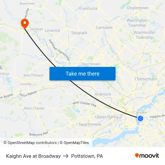 Kaighn Ave at Broadway to Pottstown, PA map