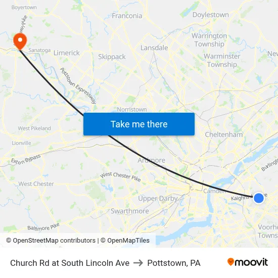 Church Rd at South Lincoln Ave to Pottstown, PA map
