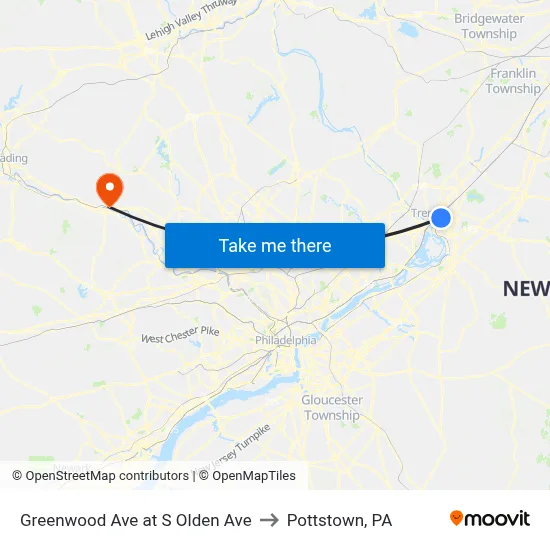 Greenwood Ave at S Olden Ave to Pottstown, PA map