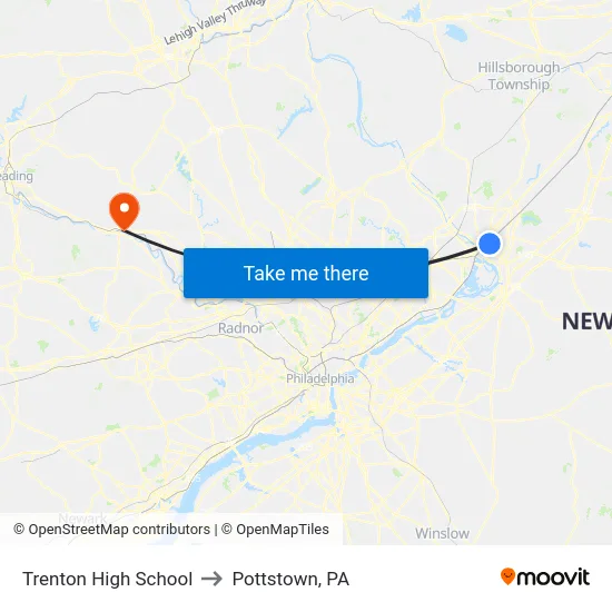 Trenton High School to Pottstown, PA map