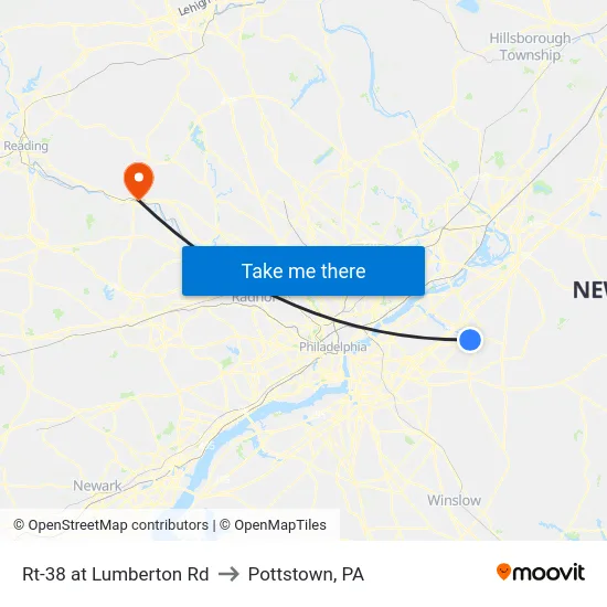 Rt-38 at Lumberton Rd to Pottstown, PA map