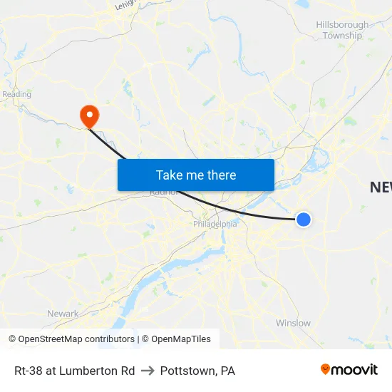 Rt-38 at Lumberton Rd to Pottstown, PA map