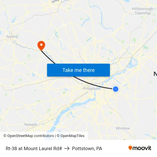 Rt-38 at Mount Laurel Rd# to Pottstown, PA map