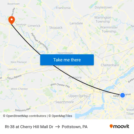 Rt-38 at Cherry Hill Mall Dr to Pottstown, PA map