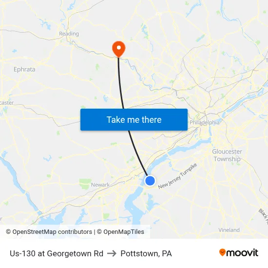 Us-130 at Georgetown Rd to Pottstown, PA map