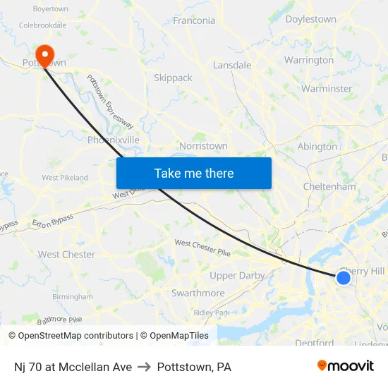 Nj 70 at Mcclellan Ave to Pottstown, PA map