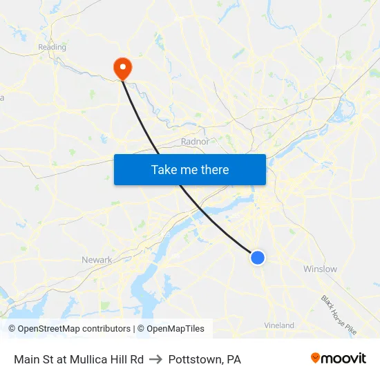 Main St at Mullica Hill Rd to Pottstown, PA map