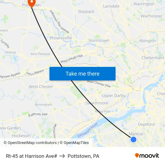 Rt-45 at Harrison Ave# to Pottstown, PA map