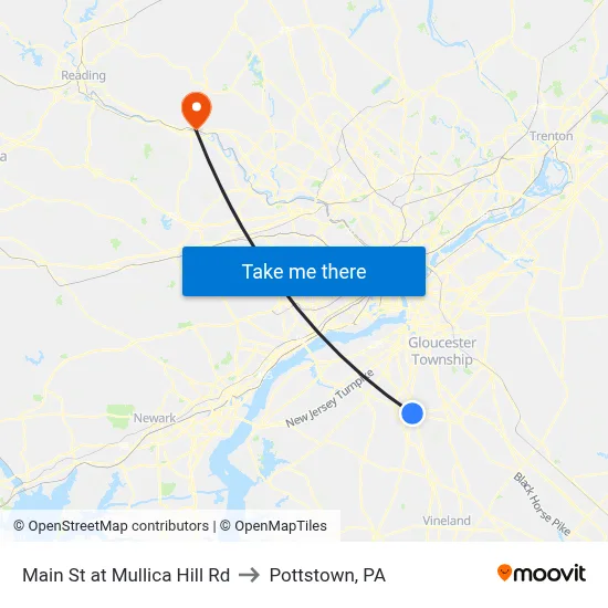 Main St at Mullica Hill Rd to Pottstown, PA map