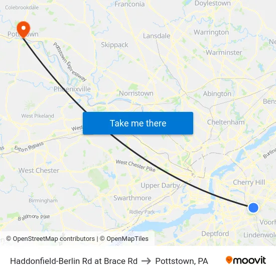 Haddonfield-Berlin Rd at Brace Rd to Pottstown, PA map