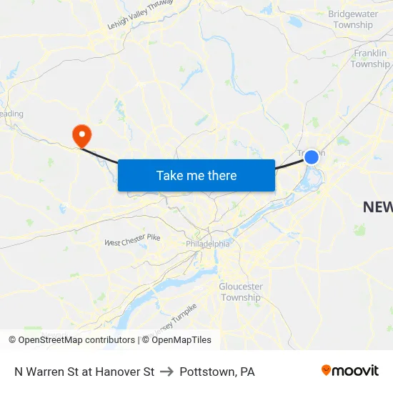 N Warren St at Hanover St to Pottstown, PA map