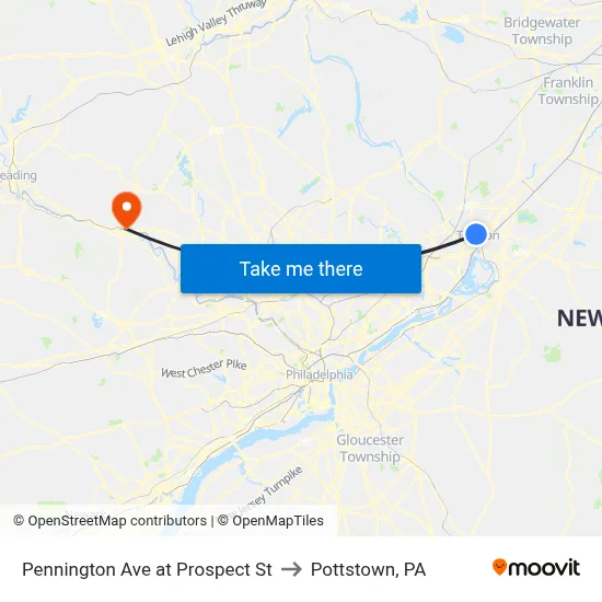 Pennington Ave at Prospect St to Pottstown, PA map