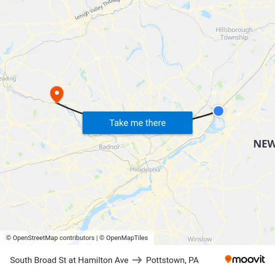 South Broad St at Hamilton Ave to Pottstown, PA map