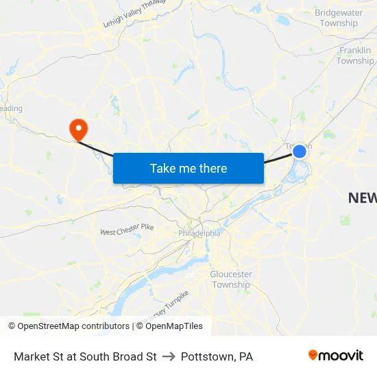 Market St at South Broad St to Pottstown, PA map