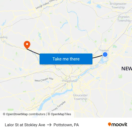 Lalor St at Stokley Ave to Pottstown, PA map