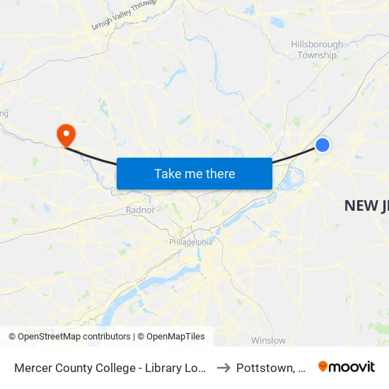 Mercer County College - Library Loop to Pottstown, PA map