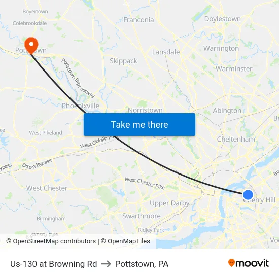 Us-130 at Browning Rd to Pottstown, PA map