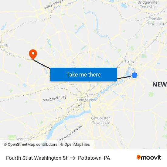Fourth St at Washington St to Pottstown, PA map