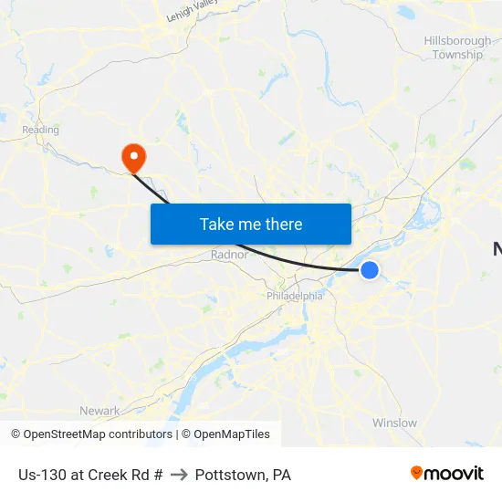Us-130 at Creek Rd # to Pottstown, PA map