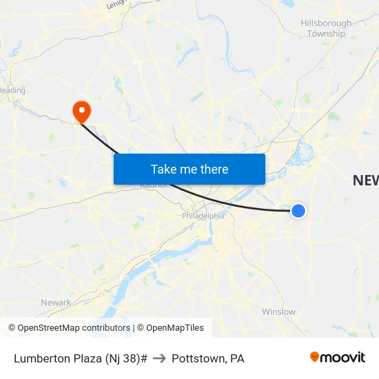 Lumberton Plaza (Nj 38)# to Pottstown, PA map