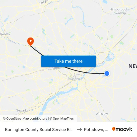 Burlington County Social Service Bldg to Pottstown, PA map