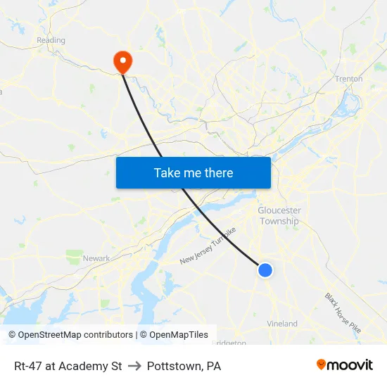 Rt-47 at Academy St to Pottstown, PA map