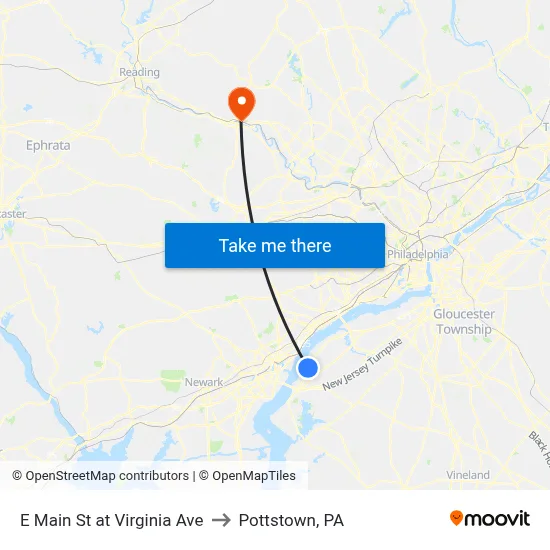 E Main St at Virginia Ave to Pottstown, PA map