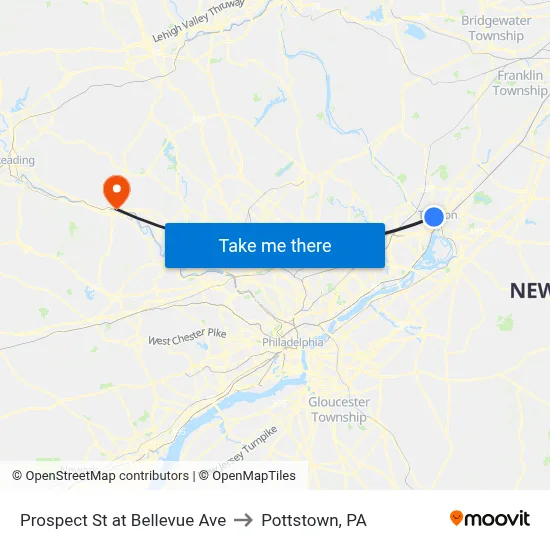 Prospect St at Bellevue Ave to Pottstown, PA map