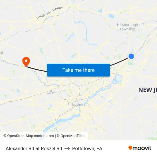 Alexander Rd at Roszel Rd to Pottstown, PA map