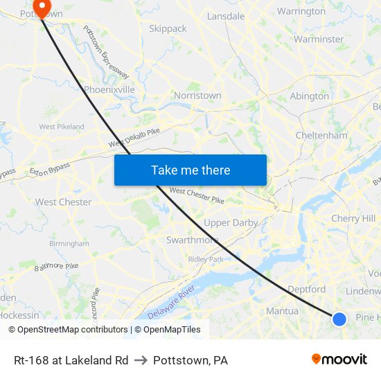 Rt-168 at Lakeland Rd to Pottstown, PA map