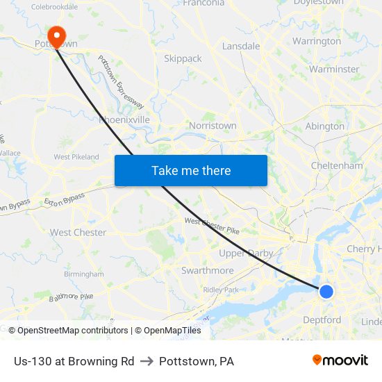 Us-130 at Browning Rd to Pottstown, PA map