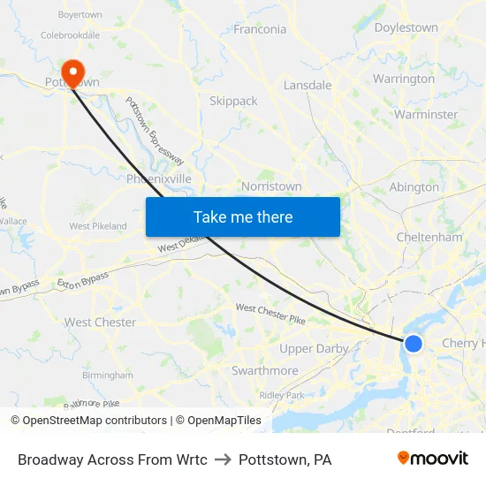 Broadway Across From Wrtc to Pottstown, PA map